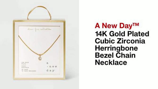 14K Gold Plated Cubic Zirconia Herringbone Bezel Chain Necklace - A New Day&#8482;, 2 of 8, play video