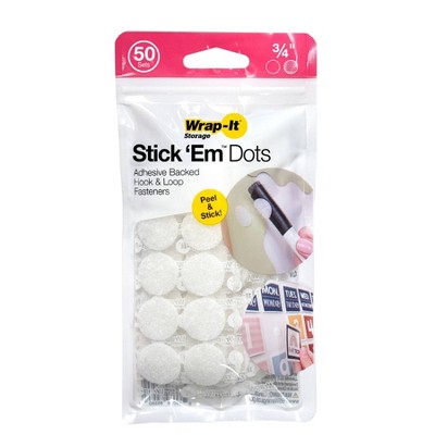 Wrap-It Stick 'Em Dots 0.75" 50 Sets White