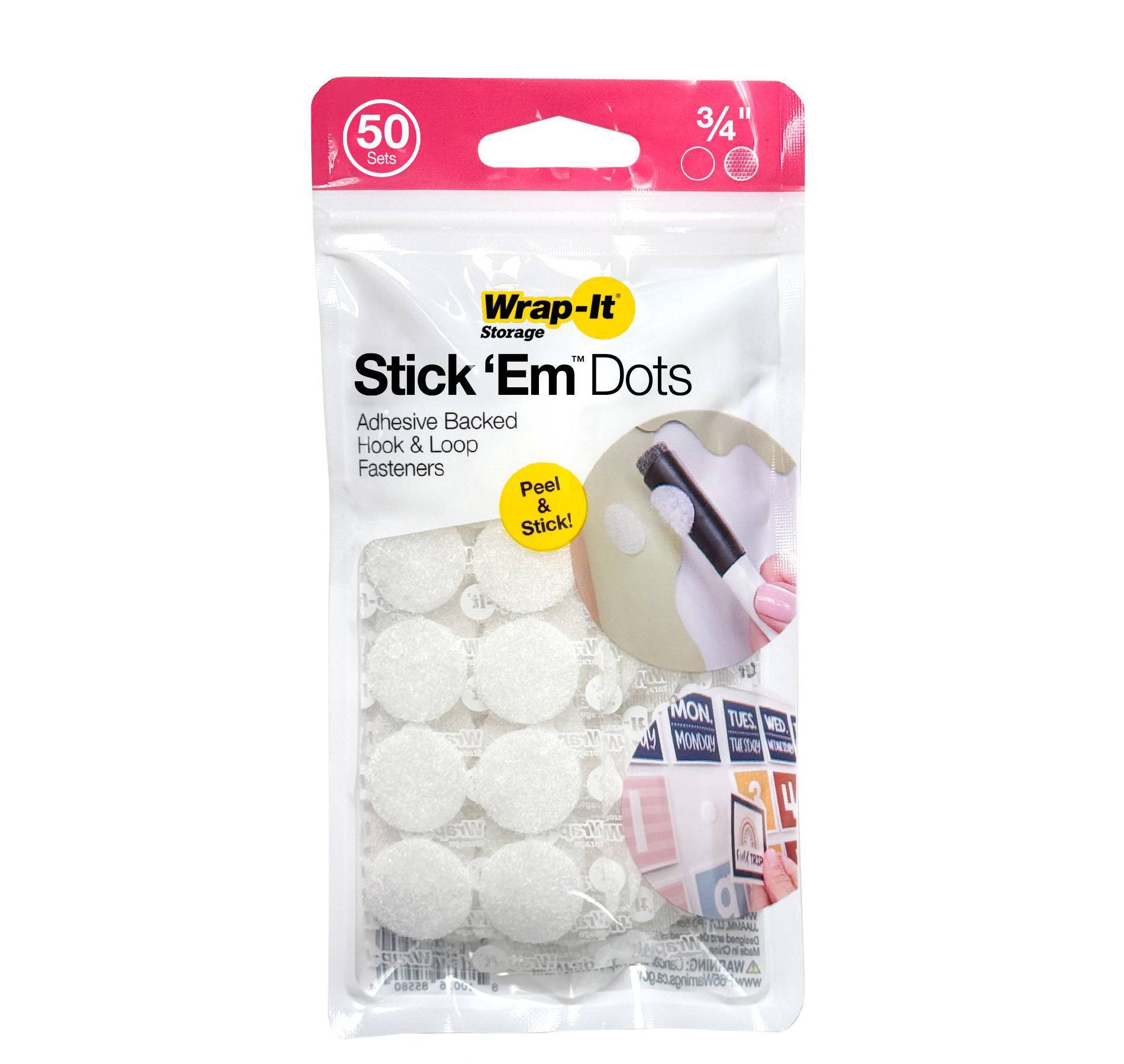 Wrap-It Stick 'Em Dots 0.75" 50 Sets White