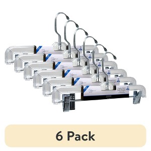 Angel Sar 6-Pack Pant & Skirt Hangers, Crystal Clear Plastic with Swivel Hook, Adjustable Clips for Pants Skirts Trousers, Closet Organization - 1 of 4