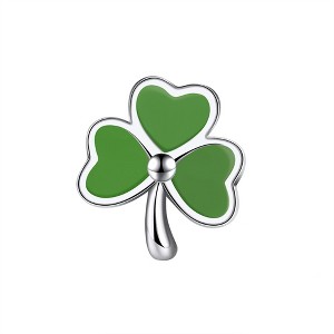 Clover Charm European Bead Sterling Silver Clear CZ Ginger Lyne Collection - 1 of 4