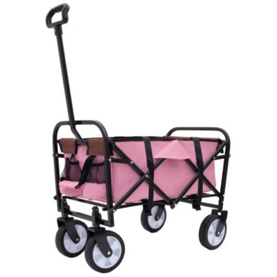 FURNIinspire Outdoor Serving Carts Fish 250L Collapsible Wagon Beach Wagon with Big Wheels for Camping, Sports, Pink, 25.98"*17.32"*37.4"