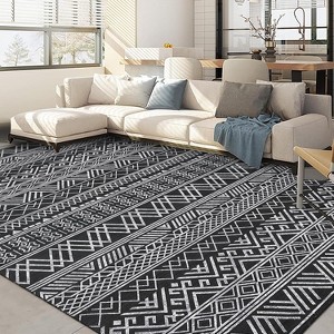 Washable Area Rugs Neutral Modern Living Room Rug Stain-Resistant Low Pile Non Slip Indoor Distressed Print Carpet - 1 of 4