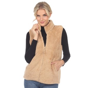 Women's Zip up High Pile Fleece Vest -White Mark - 1 of 4