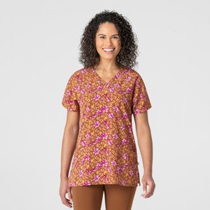 Wink Fashion Prints Women's Stretch Poly V-Neck Print Scrub Top - 1 of 1