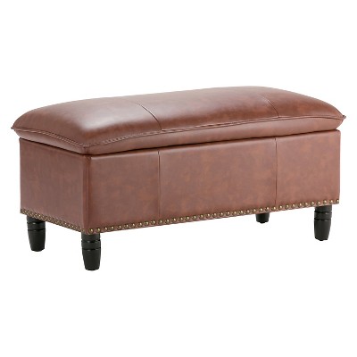 39" Northridge Storage Ottoman Cognac Faux Leather - WyndenHall