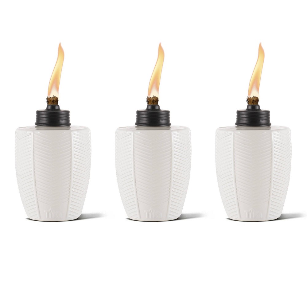 Tiki 3pk Herringbone Tabletop Glass Outdoor Torch Ivory