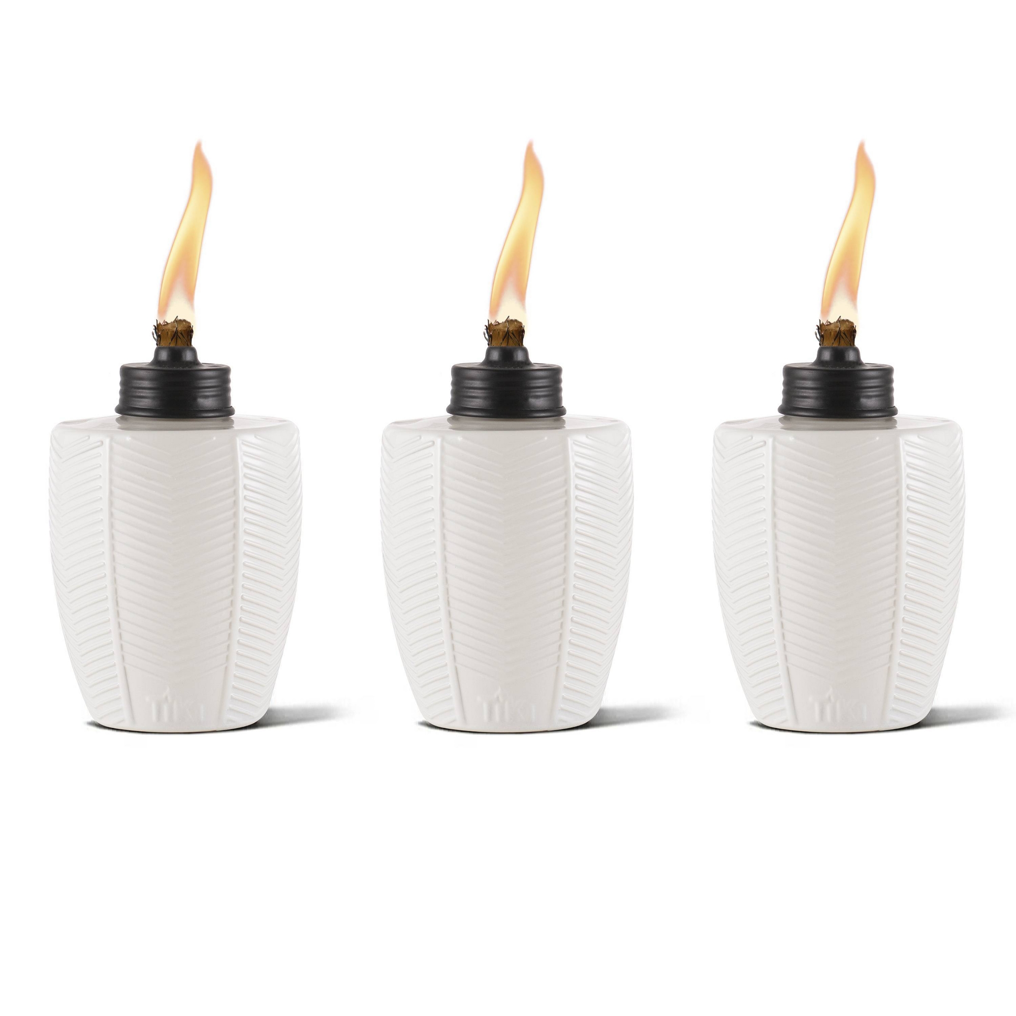 Tiki 3pk Herringbone Tabletop Glass Outdoor Torch Ivory