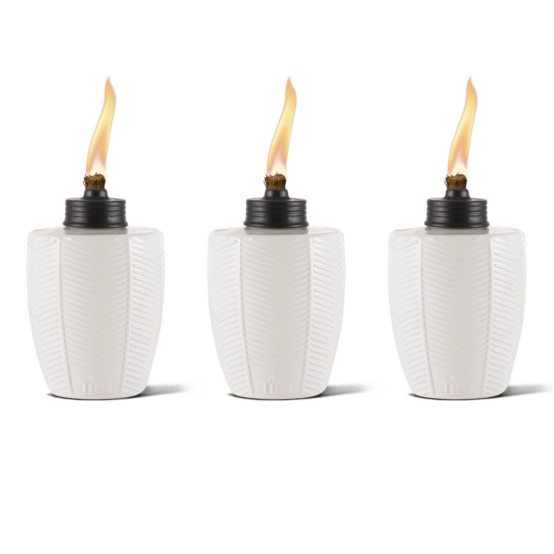 Tiki 3pk Herringbone Tabletop Glass Outdoor Torch Ivory