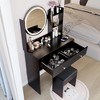 VYNXARIA 17" Round Mirror Vanity Table&Cushioned Stool,Big Mirror,Large Desktop, Multi-layer High Capacity Storage,Black - 4 of 4