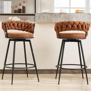 DYHOME 28 inch Bar Stools Set of 2, Modern Counter Height Bar Stools, 360° Swivel Suede Fabric Stool Chairs with Woven Back and Footrest - 1 of 4