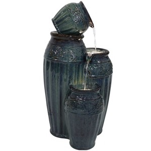 Sunnydaze 27"H Electric Ceramic Dark Turquoise Tour de Vase Outdoor Water Fountain with LED Lights - 1 of 4