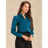 INSPIRE CHIC Women's Ruffled Stand Collar Long Sleeve Button Elegant Satin Shirt - image 2 of 4