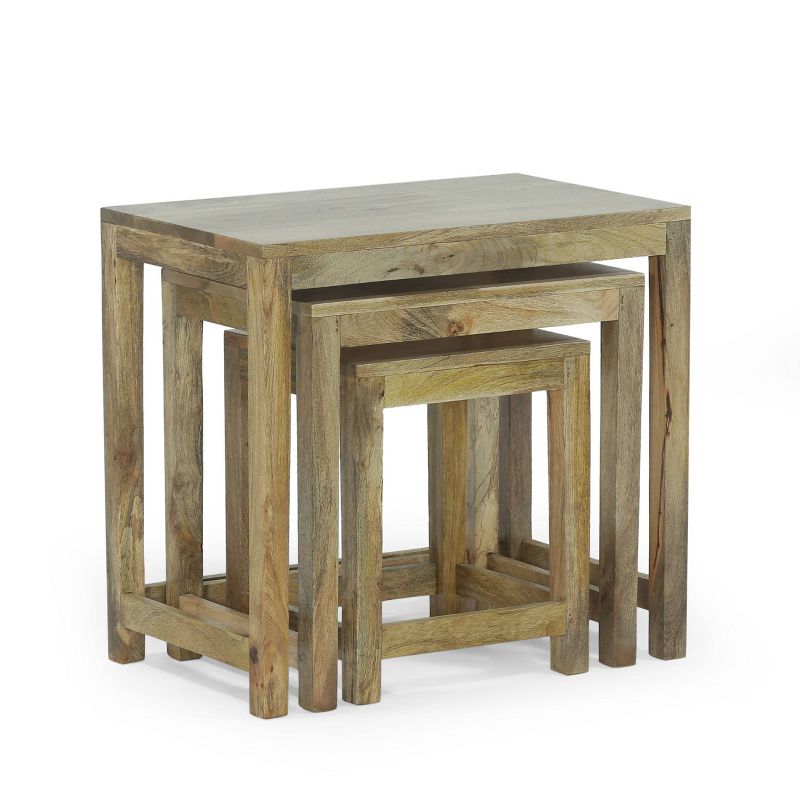 Set of 3 Trautman Rustic Handcrafted Mango Wood Nested Side Tables Natural - Christopher Knight Home, 3 of 8