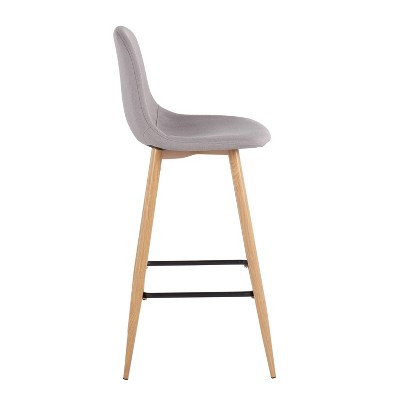 Natural Metal Light Grey Fabric Swivel Barstool Set