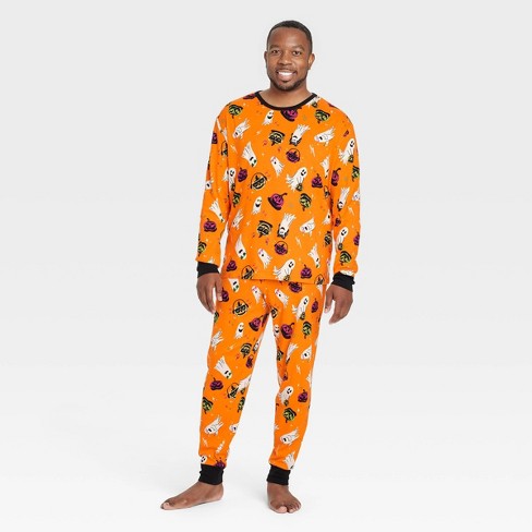 Men s Ghost Print Glow in the dark Halloween Matching Family Pajama Set Hyde Eek Boutique Orange L Target