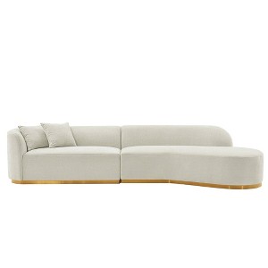 131.89" Daria Linen Upholstered Sofa Sectional with Pillows Ivory - Manhattan Comfort: Modern Modular, Pine Frame, Metal Legs - 1 of 4