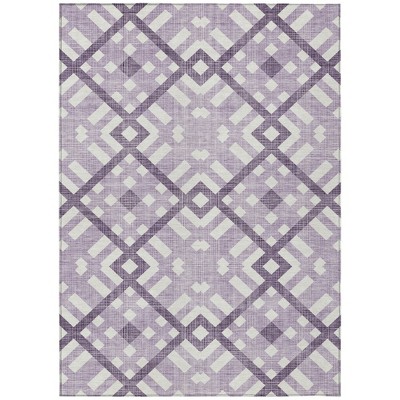 Purple Lilac And Ivory Geometric Washable Indoor Outdoor Area Rug