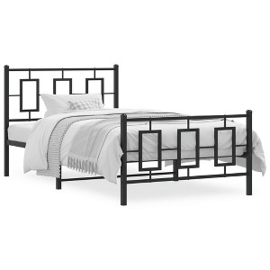 vidaXL Metal Single Bed Frame - Black Steel with Headboard/Footboard, Metal Slats, Bedroom Furniture, 39.4"x78.7" Compatibility - 1 of 4