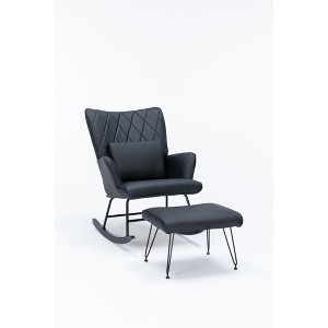 Ergonomic Rocking Chair with Lumbar Pillow and Ottoman for Nursery, Living Room, or Bedroom - 1 of 4