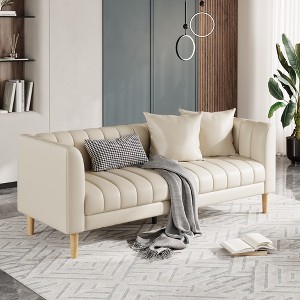 Garvee Faux Leather Sofa Couch, Modern 78" W Sofa with Deep Seats, 3 Seater Sofa Couch with 2 Throw Pillows and Wood Legs, for Living Room - 1 of 4