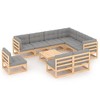 vidaXL Patio Furniture Set 10 Piece Outdoor Sectional Sofa Solid Wood Pine - Natural With Cushions - 2 of 4