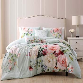 Bebejan Rose on Misty Green 100% Cotton 5-Piece Reversible Comforter Set