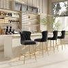Black Bar Stools Set of 2 Velvet Counter Height Bar Stools with Metal Legs Button Tufted and Nailheads Trim Wing-Back Bar Chairs - 2 of 4