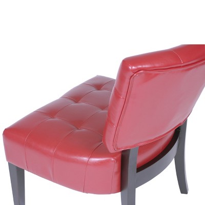 Ivory Faux Leather Tufted Slipper Chair with Wood Legs