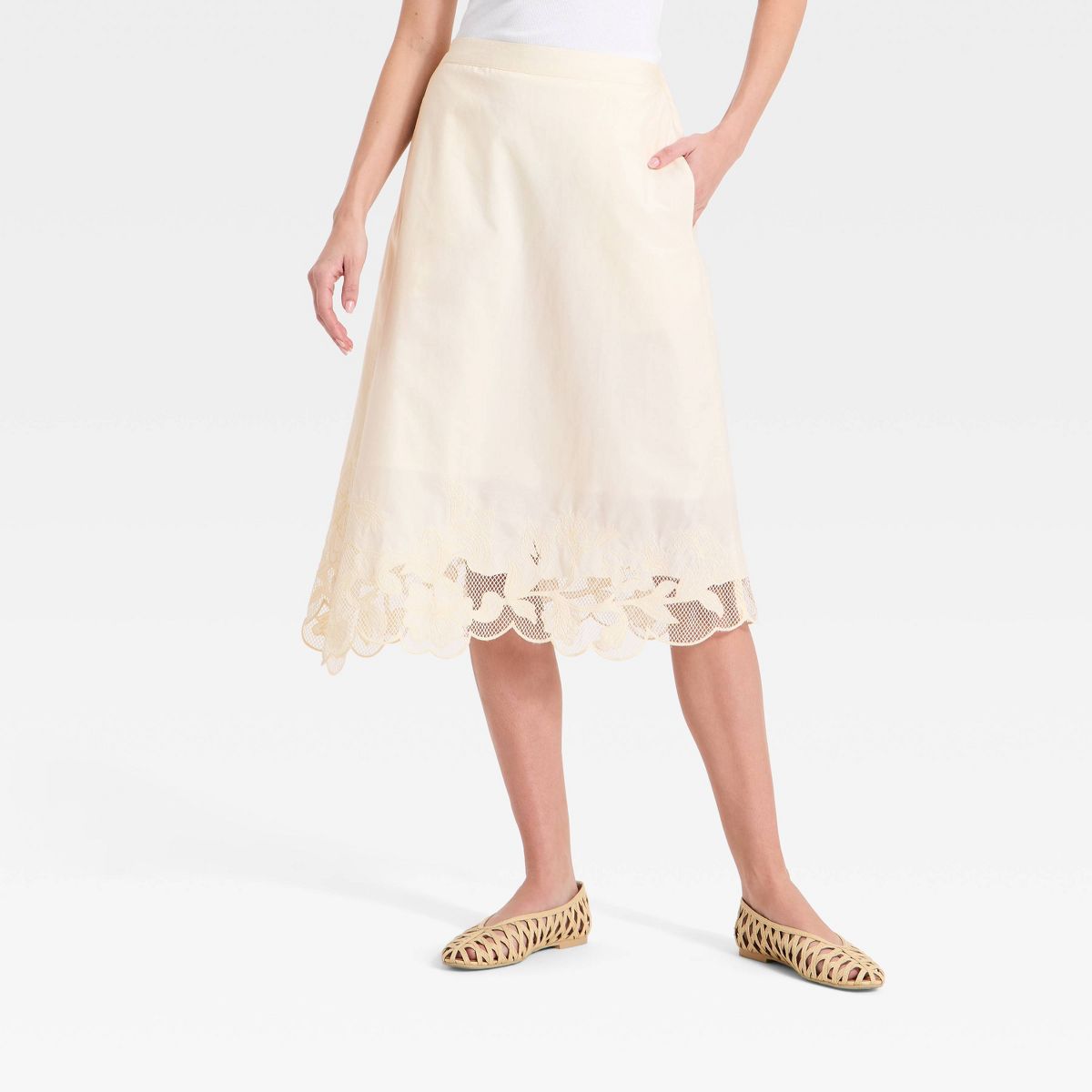 Women's Craft Embellished Midi Skirt - A New Day™ Cream