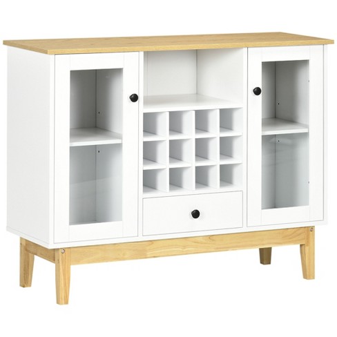 HOMCOM Buffet Cabinet with Storage, Kitchen Sideboard with 2-Layer Wood Countertop, Adjustable Shelves and Drawers, White