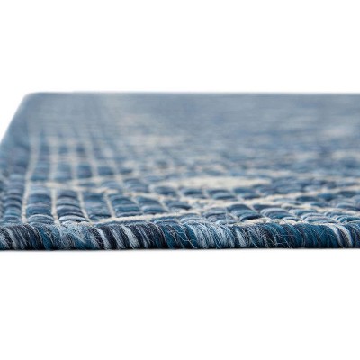 Blue Synthetic Trellis Flat Woven Outdoor Runner Rug