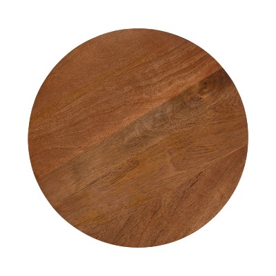 Walnut Brown Round Mango Wood Accent Table with Hairpin Legs
