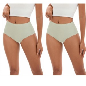 INSPIRE CHIC 2 Pcs Women's High-Waisted Full-Coverage Underwear Wave Trim No Trace Briefs - 1 of 4
