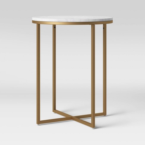 Dale Round White Marble Top End Table With Brass Base - Project 62 ...