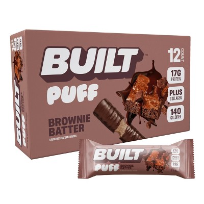 Built Bar Puff Collagen Protein Bars - Gluten Free, Brownie Batter, Low in Sugar & Carb Snack - 480gm/12ct Box