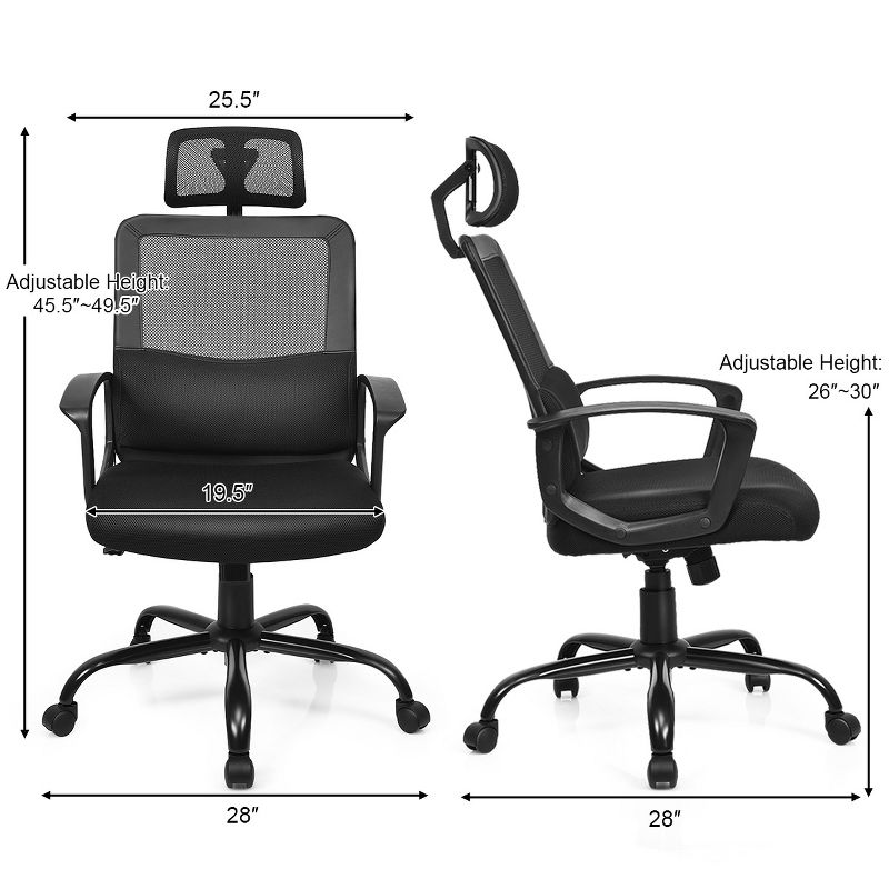 Costway Mesh Office Chair High Back Ergonomic Swivel Chair w/ Lumbar Support & Headrest, 3 of 10
