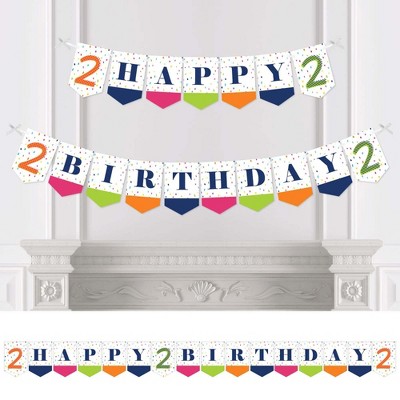 Big Dot of Happiness 2nd Birthday - Cheerful Happy Birthday - Colorful Second Birthday Party Bunting Banner - Birthday Party Decor - Happy Birthday
