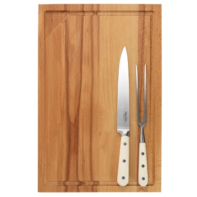 Gibson Goswell 3 Piece Carving Board and Cutlery Set in Cream