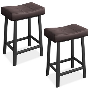 Bar Stools Set of 2, 24" Counter Height Upholstered Padded Barstools with Curved Surface, Ergonomic Saddle Seat, for Kitchen Island, Home Bar - 1 of 4