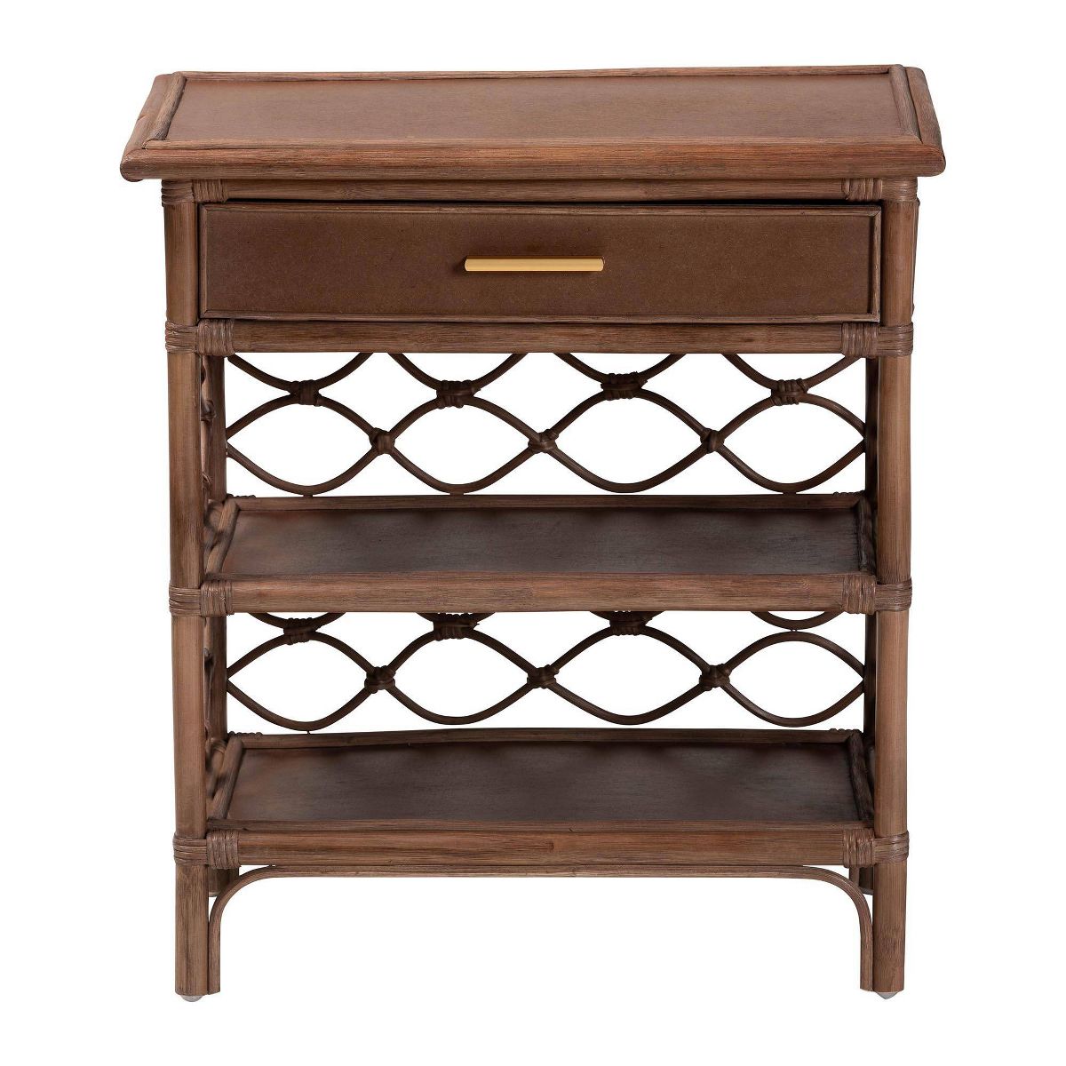 bali & pari Akane Natural Rattan Nightstand with Drawer and Open Shelves Antique Brown - thumbnail 3