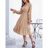Women's Wrap V Neck Midi Dress Casual Long Sleeve Smocked Waist A Line Pleated Tiered Flowy Long Dress - 2 of 4