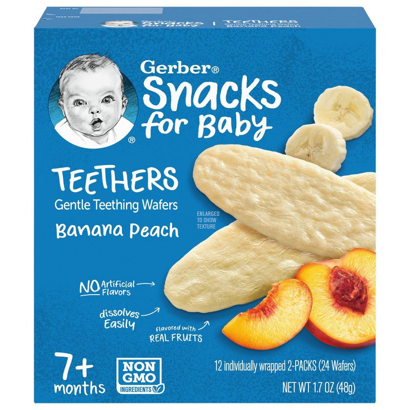 Gerber Teethers Banana Peach Baby Snacks - 12ct/1.7oz Total, 1 of 10