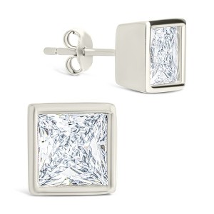 Shine By Sterling Forever Sterling Silver Princess Cut Bezel Set Stud Earrings - 1 of 4