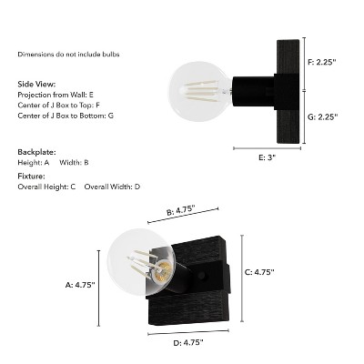 Natural Black Iron and Dark Ash Wall Sconce Light Fixture