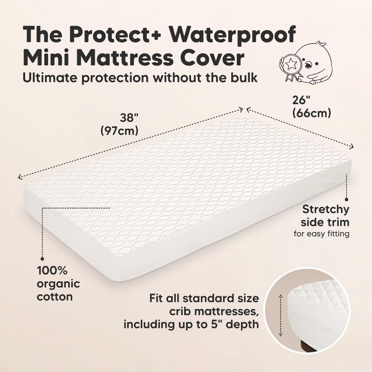 KeaBabies Mavy Protect+ Waterproof Crib Mattress Protector Covers, Quilted Cotton Baby Mattress Topper, Toddler Crib Sheets - thumbnail 2