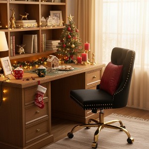 Homy Casa Tufted Velvet Office Chair with Adjustable Height and 360° Swivel Gold Base - 1 of 4