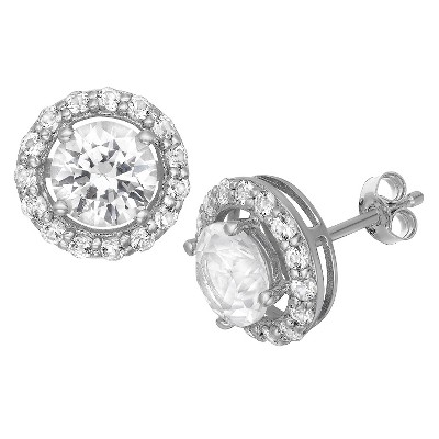 6mm Round-Cut White Sapphire Halo Stud Earrings in Sterling Silver