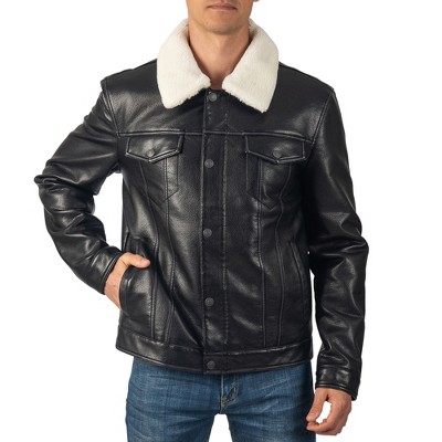 Мужские куртки Alpine Swiss Aaron Mens Fitted Trucker Jacket Faux Fur Collar Vegan Leather Warm Casual Coat — фото 4