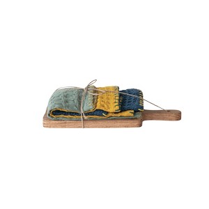 Storied Home Cotton Dishcloth on a Mango Wood Board, Multicolor, Set of 3 - 1 of 1